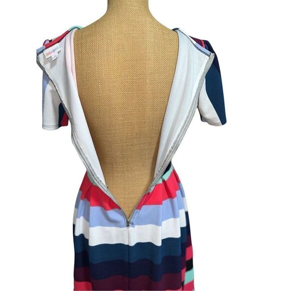 Lularoe Amelia Unicorn Colorful Stripes Color Block Size M Rare Pleated Pockets - Picture 7 of 13